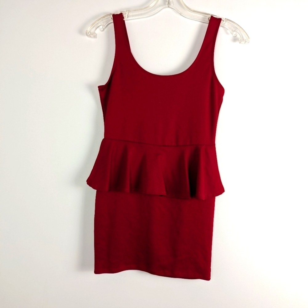 Streetwear Society L/G Vibrant Red Peplum Mini Dress Bodycon Sexy